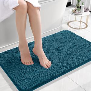 OLANLY Small Bathroom Rugs 24x16, Extra Soft Absorbent Chenille Bath Rugs, Rubber Backing Quick Dry, Machine Washable Bath Mats for Bathroom Floor, Tub and Shower, Home Decor Accessories, Peacock Blue