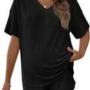 SweatyRocks Women's Maternity 2 Piece Outfits V Neck Short Sleeve Top and Elastic Waist Shorts Set (X-Large, Black)