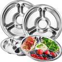 ZOOFOX Set of 4 Stainless Steel Divided Plates, Portion Control Plates with 4 Sections, Round Serving Platter, Cafeteria Mess Tray, Camping Dishes, 10 inches