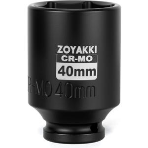 1/2" Drive x 40 mm Deep 6 PT Impact Socket, CR-MO, 1/2-inch Drive 6 Point Axle Nut Socket for Easy Removal of Axle Shaft Nuts (40MM