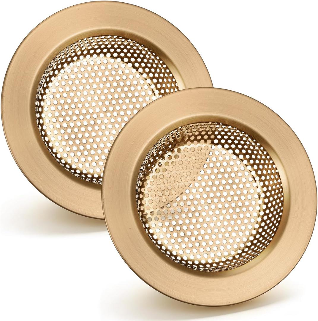 Retisee 2 Pcs Sink Strainer Stainless Steel Kitchen Sink Drain Strainer Basket Cover Mesh Hair Food Catcher, Large Wide Rim of 4.4 Diameter (Champagne Bronze)