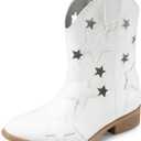 DREAM PAIRS Girls Cowgirl Boots Cowboy Western Mid Calf Star Boots for Kids (2 Little Kid, White-holes)