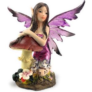 Aint It Nice Fairy Figurine Purple with Clear Wings and Patterned Socks Enjoying Nature Surrounded by Flowers Collectible Fairy Statue Fantasy Dcor Sculpture, 4.5(L) X 2(W) X 4.5(H) Inches