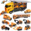 Jenilily Construction Toys Truck Die-cast Vehicle Transporter Car Set Excavator Dump Truck Digger Backhoe for Boys Kids 3 4 5 Years Old