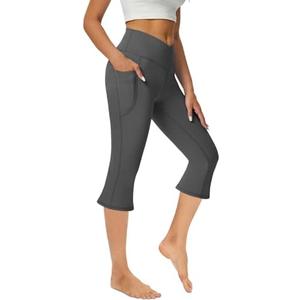 COPYLEAF Women's Flare Yoga Pants with Pockets-V Crossover High Waisted Bootcut Yoga Leggings-Flare Workout Gym Leggings Size XS