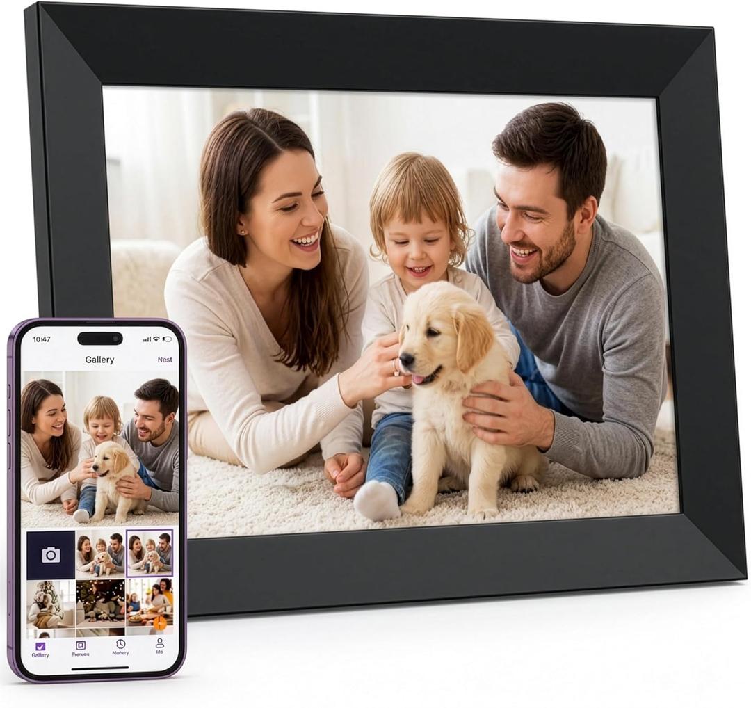 8 WiFi Digital Picture Frame  HD Touchscreen, 16GB Storage, MicroSD/USB-C, Auto-Rotate, App Sharing  Electric Picture Frame Slideshow, for Desk & Family Use, Moms Birthday Gifts, (Black)