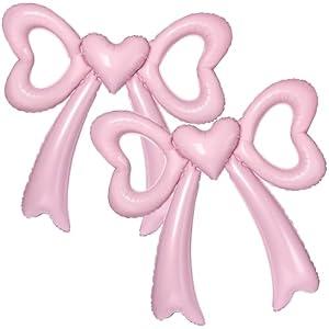 Lidmada 2 Pack Pink Bow Party Balloons, Bow Themed Decorations Foil Balloons for Girls Baby Shower Bridal Shower Birthday Party Decor Supplies-30 Inch