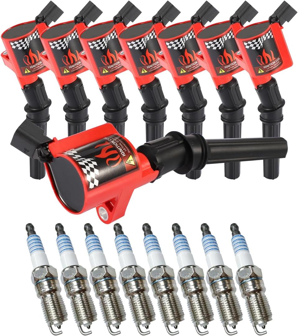 CarBole 8 Pack Curved boot Ignition Coils & Spark Plug SP479, 15% More Energy for Ford F-150 F-250 F-350 4.6L 5.4L V8 DG508 DG457 DG472 DG491 4.6L 5.4L V8 Lincoln Mercury Crown Victoria Expedition (8 Coils & 8 Spark Plugs)
