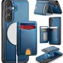 for Samsung Galaxy S25 Case Wallet Compatible with Magsafe, RFID Blocking Magnetic Card Holder 2 in 1 Detachable Kickstand Shockproof Phone Case for Galaxy S25 6.2" Blue