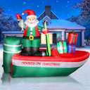 8 FT Christmas Inflatables Santa Claus Fishing on a Boat with Colorful Gift Boxes, Giant Blow Up Santa Outdoor Decorations with Built-in Lights for Yard Lawn Garden Xmas Party Holiday Decor
