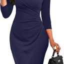 ZonJie Women's Sexy V Neck 3/4 Sleeve Faux Wrap Ruched Bodycon Dress Cocktail Party Work Wedding Guest Dresse