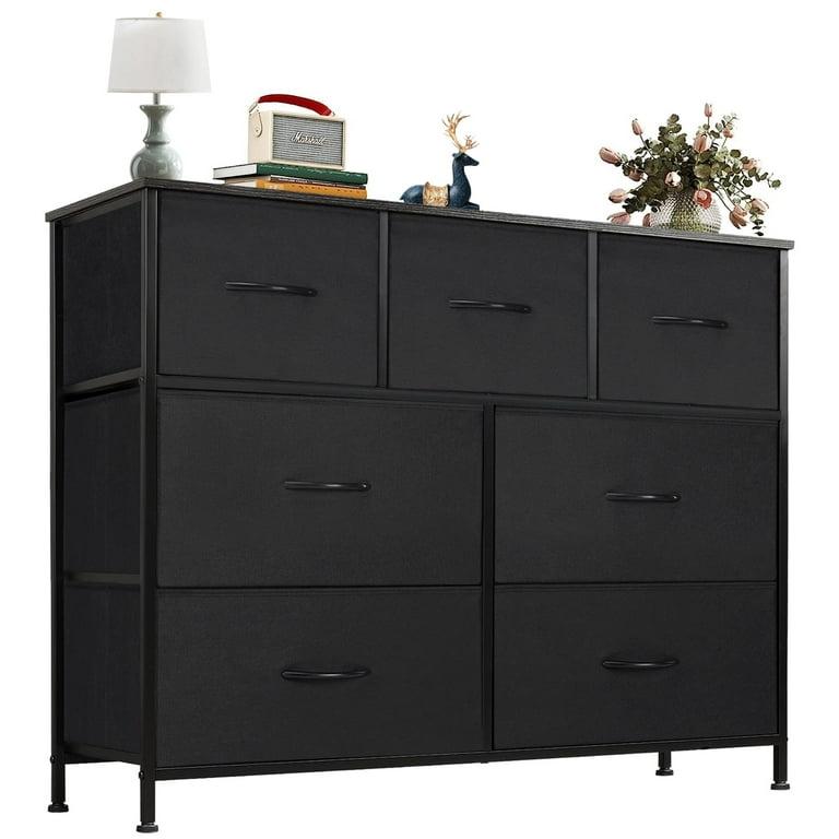 CONCETTA 7 Drawer Dresser for Bedroom, Tall Chest Organizer with Fabric Bins, Steel Frame, Black