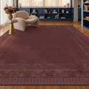 Muted Burgundy Washable 9x12 Area Rug for Living Room, Non-Slip Vintage Distressed Rug for Bedroom & Dining Room, Low Pile Stain Resistant Floor Carpet, Traditional Farmhouse Décor