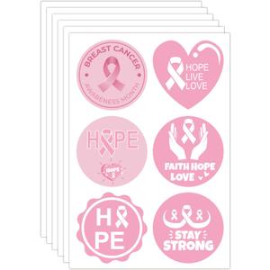 120 Pcs 2 Inch Pink Ribbon Stickers Breast Cancer Awareness Stickers | Pink Ribbon Awareness Decal Sticker Envelope Sealer Breast Cancer Decal for Woman Charity Support Events