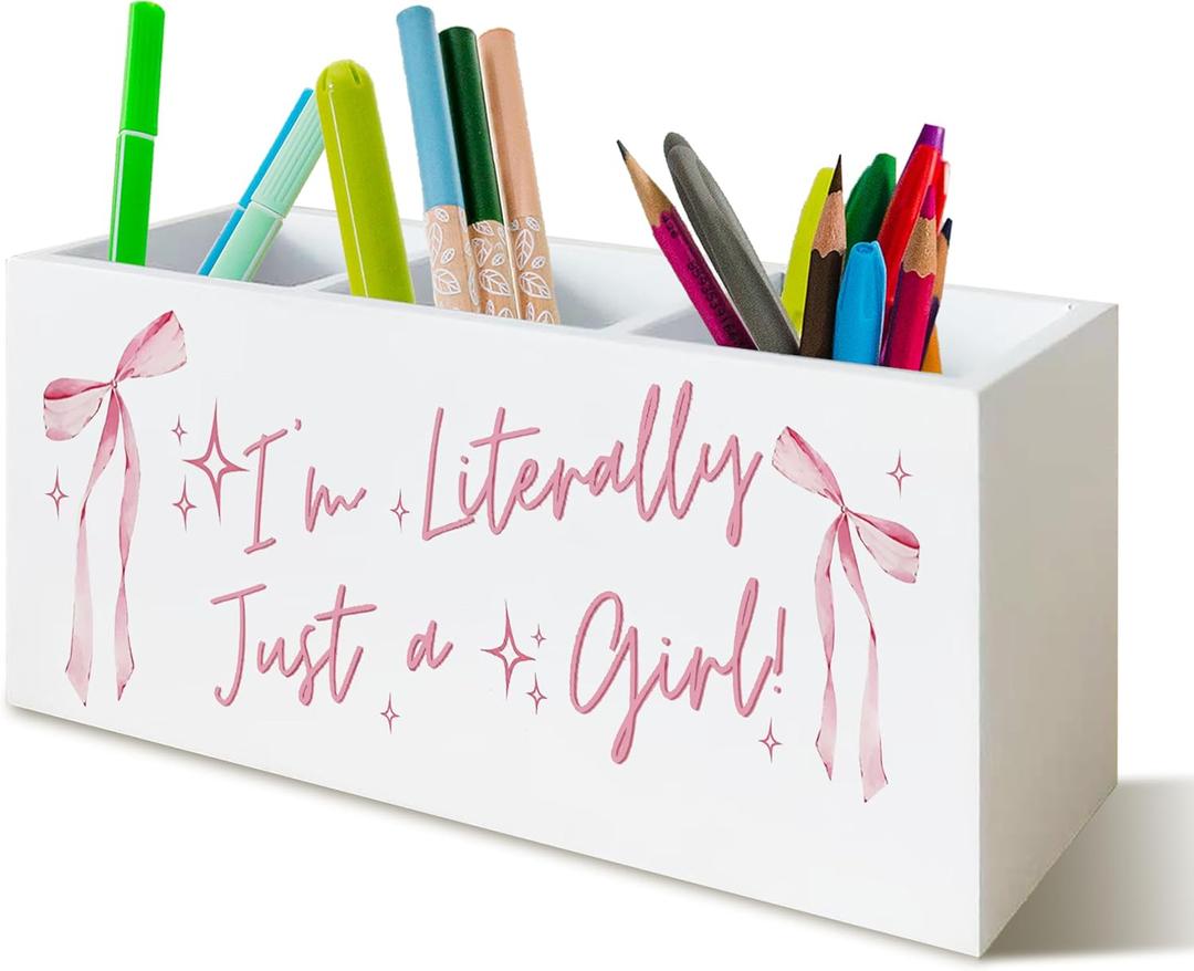 Pink Pen Holder for Girly Room Desk Organizer, I'm Literally Just a Girl Pink Coquette Bow Pencil Holder for Girly Room Decor,Preppy Organizer for Office Desk