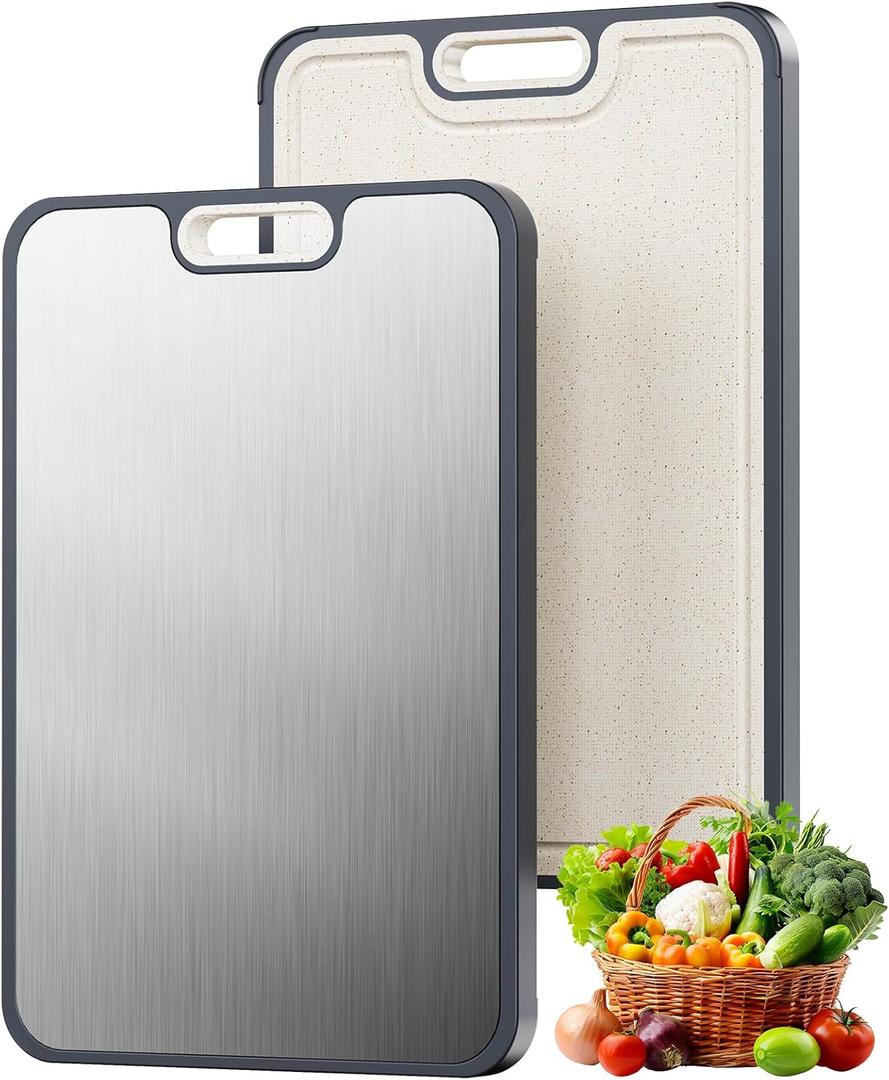 Stainless Steel Cutting Board for Kitchen, Titanium Metal Cutting Board, Dishwasher Safe Double Sided Chopping Board, Large Size 1611