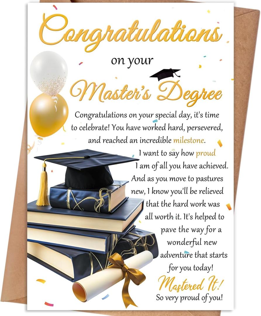 5 x Master's Degree Graduation Card, Congratulations Graduation Gift for Son Daughter Grandson Granddaughter, Proud of You Greeting Card from Mom Dad Grandma Grandpa, 8×5.3 inches