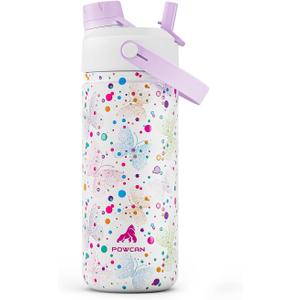 18 oz Kids Insulated Water Bottle: BPA-Free, Easy Clean, Keep Cold 24H, Leakproof, Stainless Steel Cup, Unique Patterns, Dual-Function Lid for School, Travel, Party, Playtime, Gift (Dotty Butterfly)