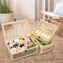 Boho Rattan Display Boxes with Glass Lids, 3 Pcs Large Natural Handwoven Cane Basket, Home Decor Organizers Storage Bins, Natural Finish Display Boxes