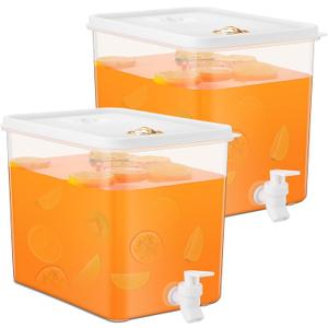 Domensi 2 Pack 2 Gallon Drink Dispenser for Fridge with Spigot Water Dispenser Leak Proof Lids Filter Screen Beverage Juice Container Sealed Plastic Lemonade Milk Cold Hot Drink Tea Jug for Party