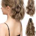 Ponytail Extension Short Ponytail Claw Clip Natural Fluffy Curly Drawstring Ponytail Hairpiece Messy Bun Hair Piece for Women and Girls Brown Blonde