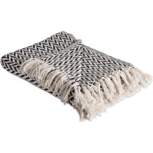 DII Modern Zig Zag Throw Blanket Woven Cotton, Hand-Knotted 2.5" Fringe, 50x60, Black
