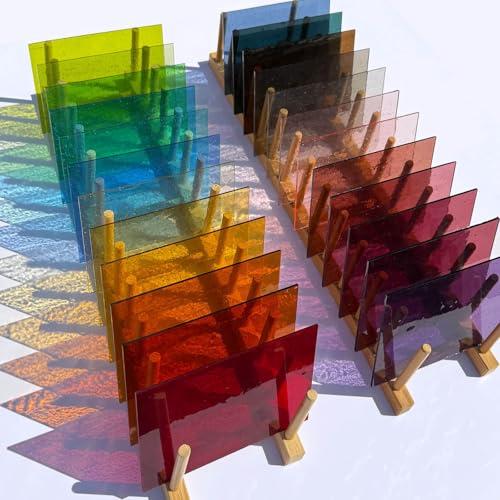 LITMIND 24 Sheets Transparent Stained Glass Variety Pack – Soft Rainbow Mix 6 x 4 Inch Smooth Art Glass for Suncatchers, Mosaics & DIY Crafts