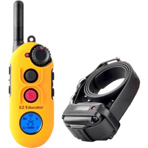 Educator EZ 1/2 Mile Dog Training Collar with Ergonomic Remote, Safe Humane Vibration Stimulation, Pavlovian Tone, Waterproof, Odorproof Biothane Collar, Night Light, Rechargeable, 1 Dog, Yellow
