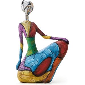 Octdays Art Female Sculpture Figurines, Abstract Woman Statue for Home Decor, Modern Colorful Sculpture Decorations for Living Room Shelf Office Cabinet Accents (Colorful-A)