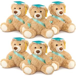 Aoriher 6 Pcs Class of 2026 Gifts Graduation Teddy Bears, 14 Inch Khaki Cute Soft Plush Stuffed Bears Animals with Cap, Diploma, Congratulations Sash, End of Year Gift for Kids Girl Boy Adult(Green)