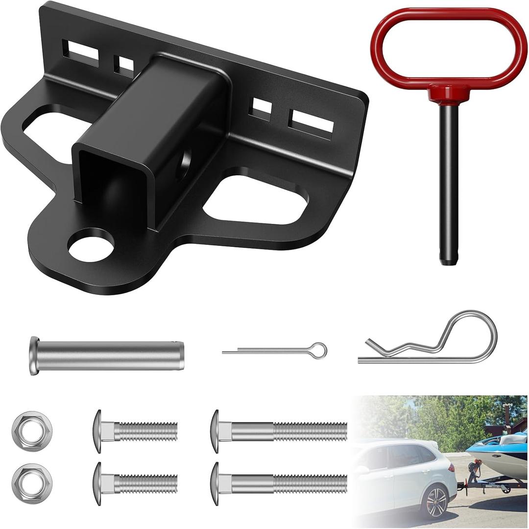 Zero Turn Mower Trailer Tow Hitch and Hitch Pin, 6mm Thick Heavy Duty Steel Trailer Hitch with 1-1/4" Receiver with Versatile Chain Slot, 1/2" Trailers Hitch Pin & 2/5" Hitch Pins & Clips