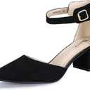 IDIFU Women's IN2 Pedazo Dress Shoes Low Block Heels Comfortable Chunky Closed Toe Ankle Strap Wedding Pumps (8.5)