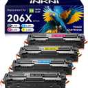 InkNI 206X Toner Cartridges 4 Pack - with Chip Compatible Replacement for HP 206X 206A for Color LaserJet Pro MFP M283fdw M283cdw M283fdn M282nw Pro M255dw M255nw Ink Cartridges W2110X W2110A