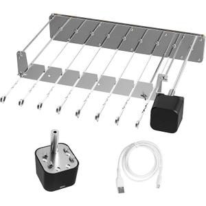 Electric 360 Rotating Stainless Steel Shish Kabob Skewers Set with 10PCS Flat Skewers for Kabob Grill, Atomatic Rotating Grill with Motor for Outdoor, Kebab Skewer Turner for BBQ