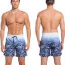 Men's Swim Trunks with Compresssion Liner 7" Swimwear Board Shorts 2-in-1 Bathing Suits with Zipper Pockets (Blue, XXL)