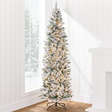 Pre-Lit Snow Flocked Artificial Pencil Christmas Tree, SKY 5095