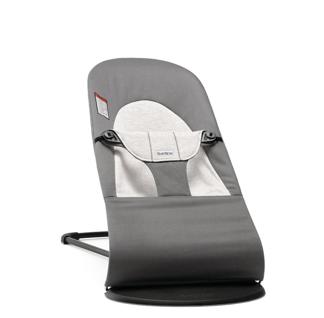 BabyBjrn Bouncer Balance Soft, Woven/Jersey, Dark Gray/Gray | 2-in-1 Adjustable Baby Bouncer Seat and Toddler Chair, Newborn to Toddler (8-29 lbs), 4 Positions, Lightweight & Portable