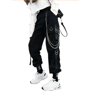 Womens Straight Wide Leg Cargo Pants Elastic Waist Elastic Waist Pants with Chain Jogging Sweatpants Size S