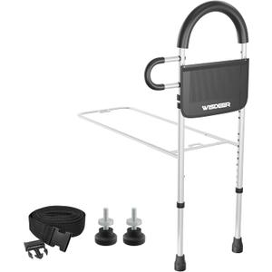 Wisdeer Bed Rails for Elderly Adults Safety: Side Assist Grab Bar Handrails for Seniors with Dual Handle Rails & Storage Bag - Adjustable Bed Cane Portable Bedside Railing - Fits Twin Full Queen King White