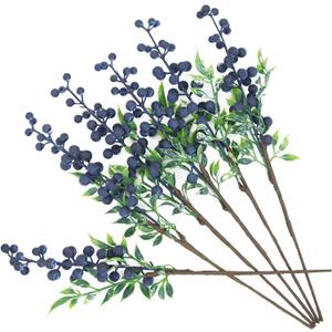 6 Pcs Artificial Blueberry Stems Blueberry Decor Christmas Berries Faux Blueberries Fake Fruit for Home Kitchen Party Decoration Vases and DIY Floral Arrangements(Blue)