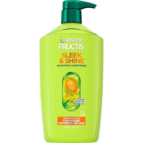 Garnier Fructis Sleek & Shine Conditioner, Smoothing Conditioner for Frizzy, Dry Hair with Argan Oil and Vegan Keratin, 33.8 Fl Oz