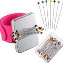 Magnetic Wrist Sewing Pincushion with 100 Pieces 1.5 Inch Ball Head Sewing Pins Set Wrist Magnetic Pin Holder Gift Supplies(Rose Red)