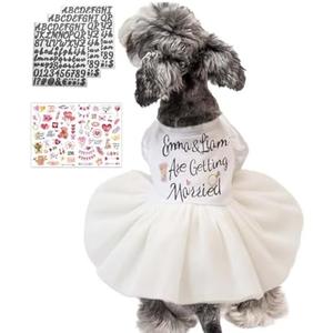 MuYaoPet Engagement Gift,DIY Dog Wedding Dress with Gold Letter Stickers Bride Groom Names,Cotton Dog Cat Pet Wedding Dresses Outfits Girl Accessory,Medium