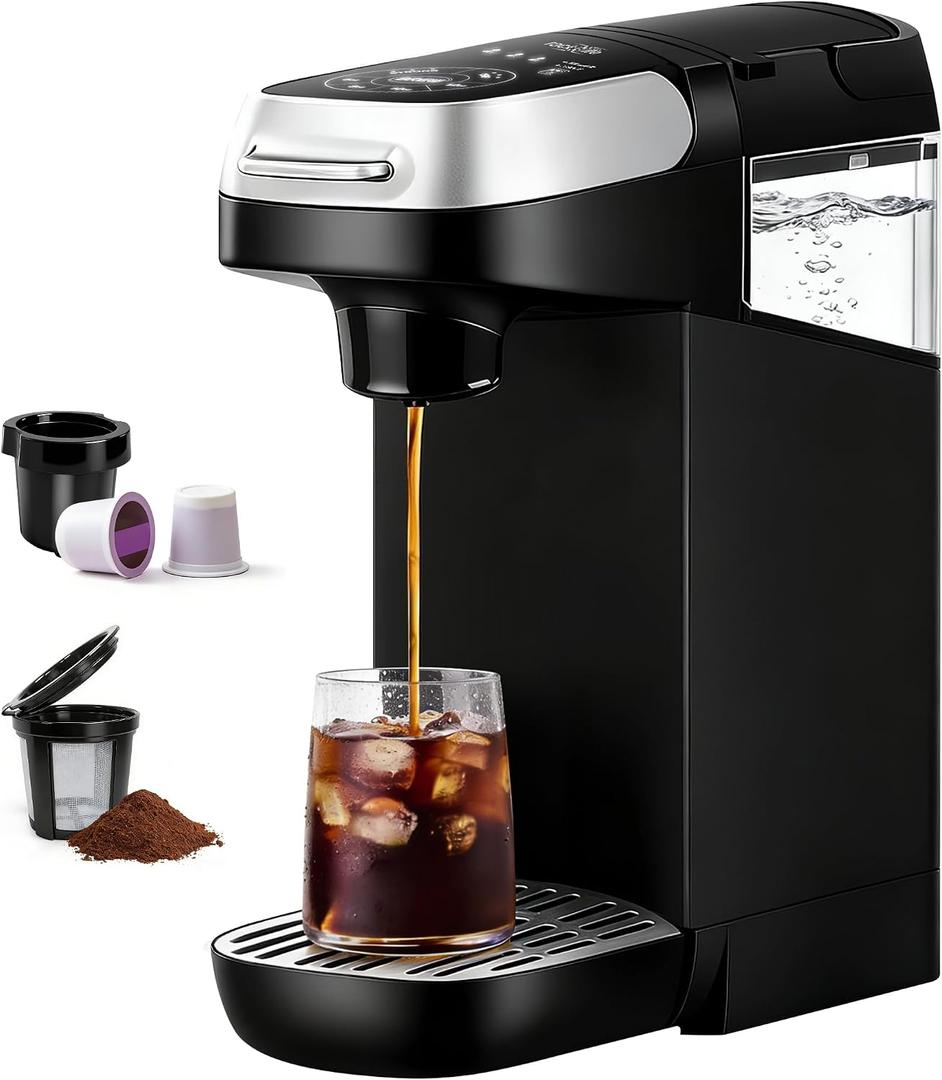Single Serve Coffee Maker | Iced and Hot Coffee, K Cup and Grounds Compatible, 6-12 Oz Brew Sizes, Compact Design, Removable Water Reservoir