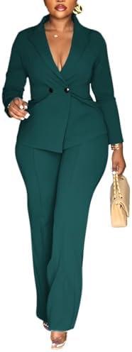 Kafiloe Women Double Breasted Blazer Pants Suit 2 Piece Outfits Casual Long Sleeve Blazer Set for Work Business S