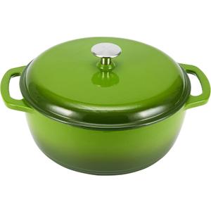 Amazon Basics Enameled Cast Iron Dutch Oven Pot with Lid, Round, Dual Handles, Heavy-Duty, Oven Safe for Stews, Roasting, Baking, 4.3-Quart, Small, Green