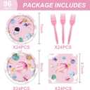 96Pcs Pink Space Birthday Party Supplies,include Dessert plate Plate Napkin And Forks,Used for Galaxy Space Planet Astronauts Party Decoration,Serves 24 Guests (Pink Space)