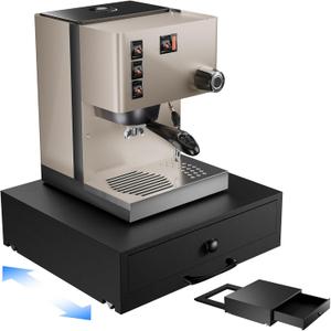 NiHome Wood Coffee Machine Tray with Pod Drawer, Smooth Wheels Rolling Appliance Slider, Large Drawer for K-Cups, Tea Bags, Under Cabinet Countertop Caddy for Espresso Maker, Blender, Air Fryer (One Size)