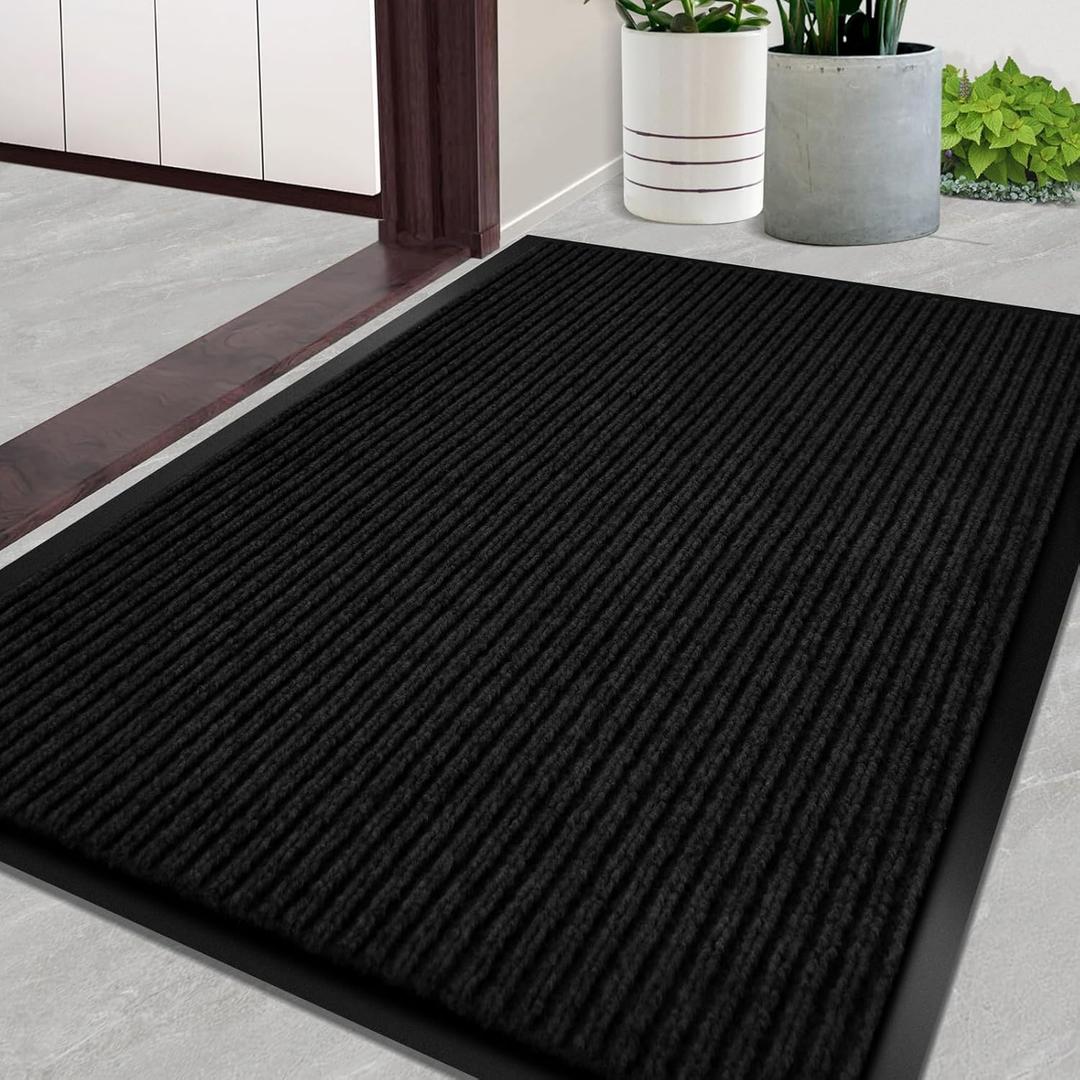 Door Mat Heavy Duty Outdoor Indoor Doormat Low Profile Front Door Mat Large 35x60 inch Jet Black Entrance Welcome Mats Easy Clean Patio Entrance Mat Waterproof Anti-Skid Rubber Backing Jet Black