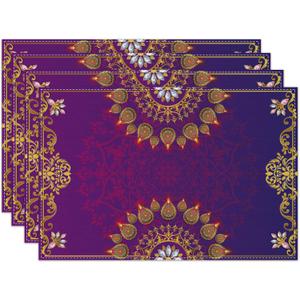Linen Diwali Placemats Set of 4 Indian Diwali Decorations and Supplies for Home Kitchen Dining Room Table